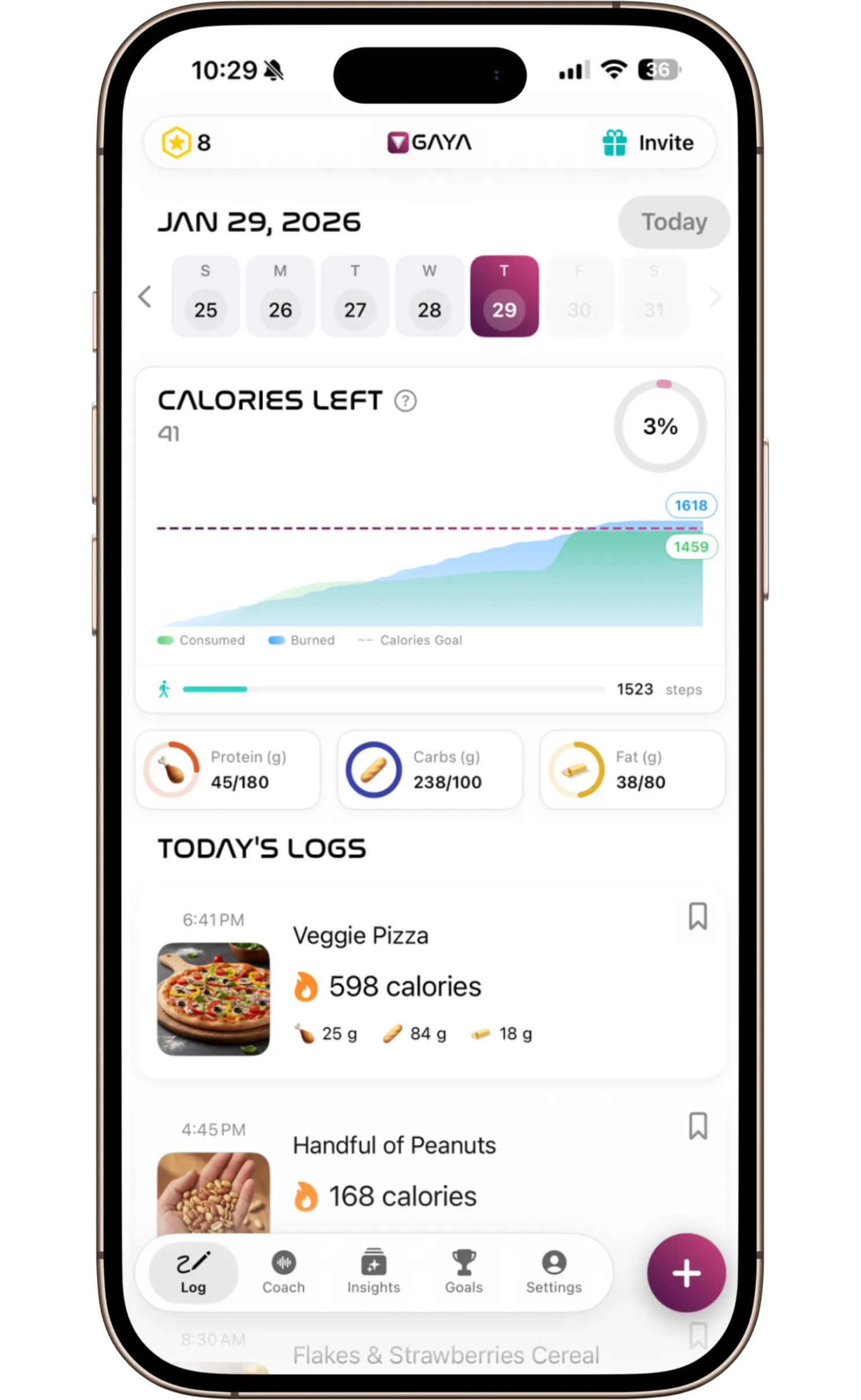 Macro recognition dashboard showing calories and nutritional breakdown