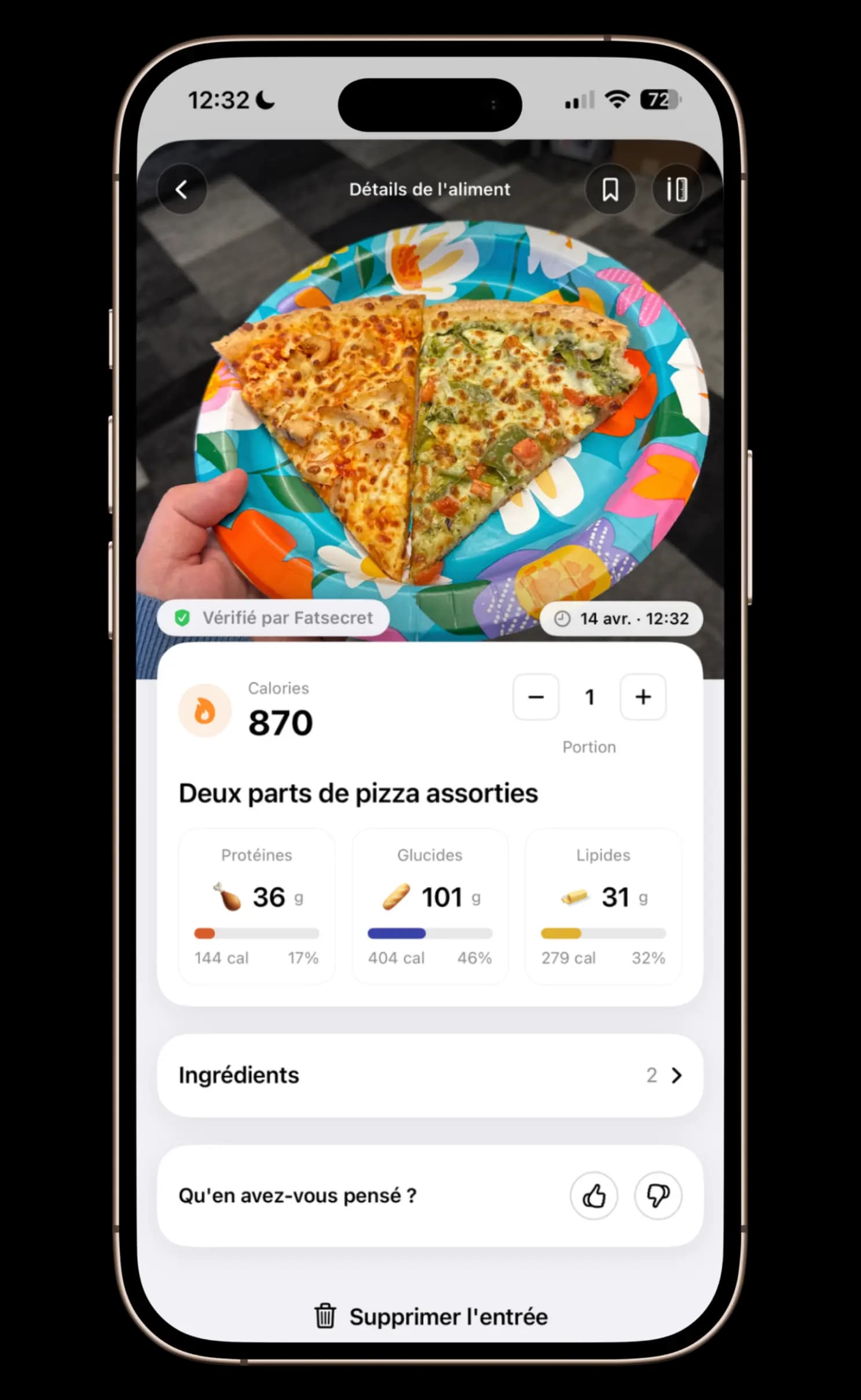 Application de suivi alimentaire par photo détectant les ingrédients d'une photo de repas