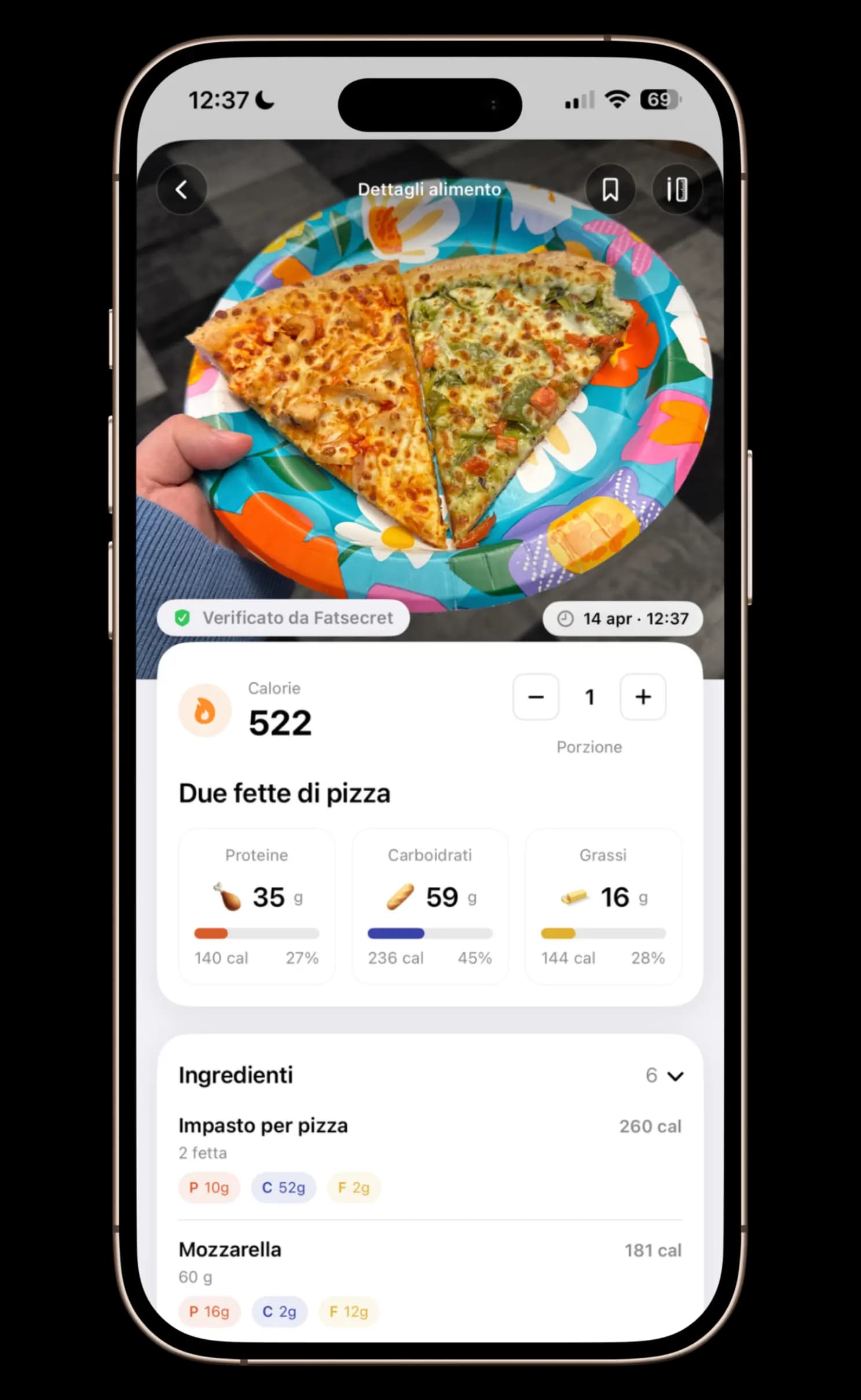 App di tracciamento del cibo tramite foto che rileva gli ingredienti dalla foto di un pasto