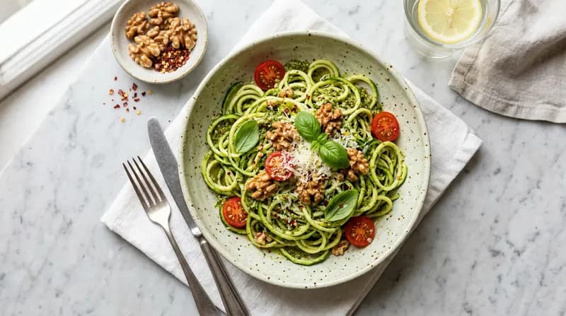 Zucchini Noodles con Pesto al Basilico