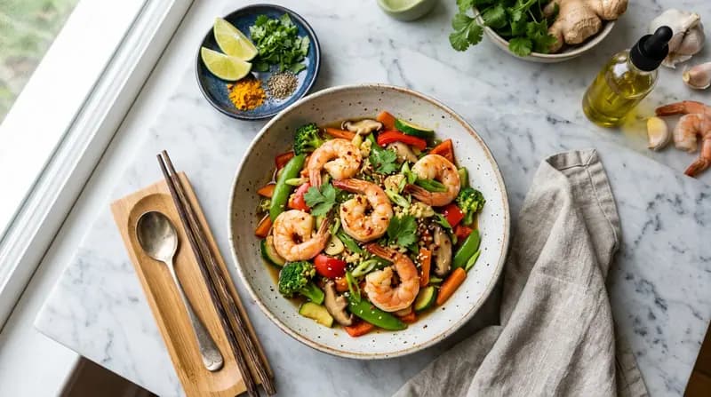 Sauté de crevettes au gingembre et à l'ail