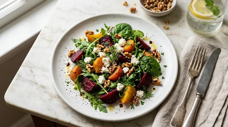 Salade de betteraves rôties et fromage de chèvre