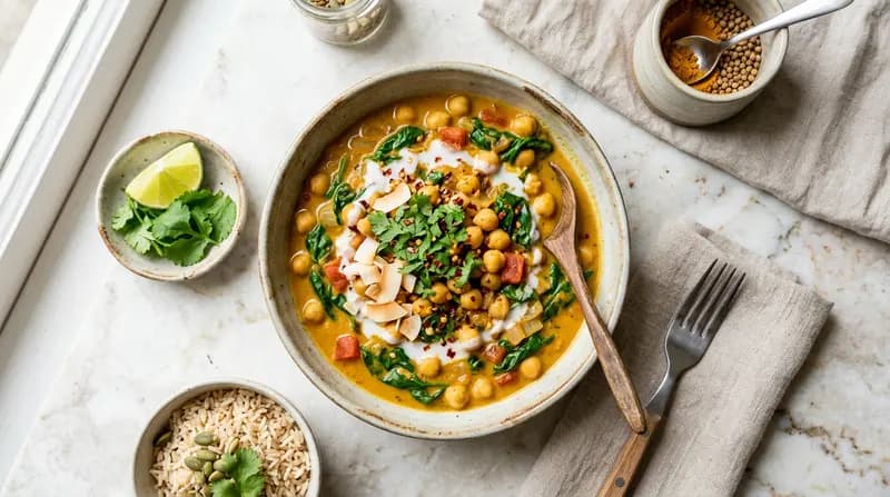 Curry de pois chiches au lait de coco et épinards