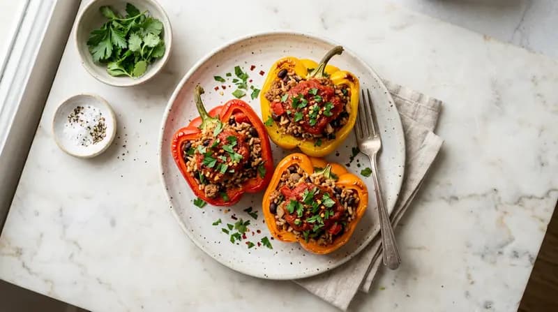 Poivrons farcis à la dinde hachée et au riz