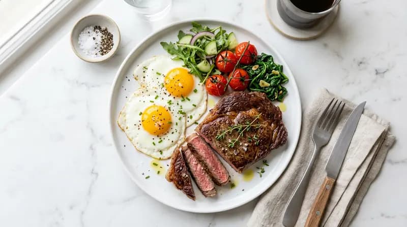 ステーキ＆エッグの朝食
