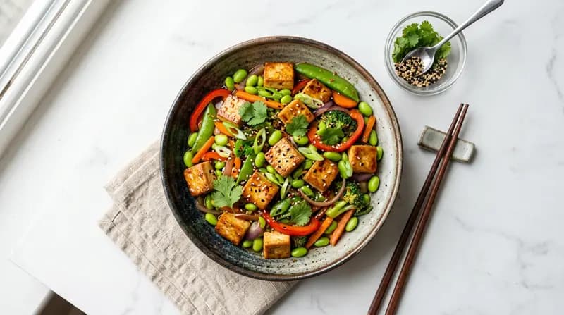 Sauté de tofu et d'edamames