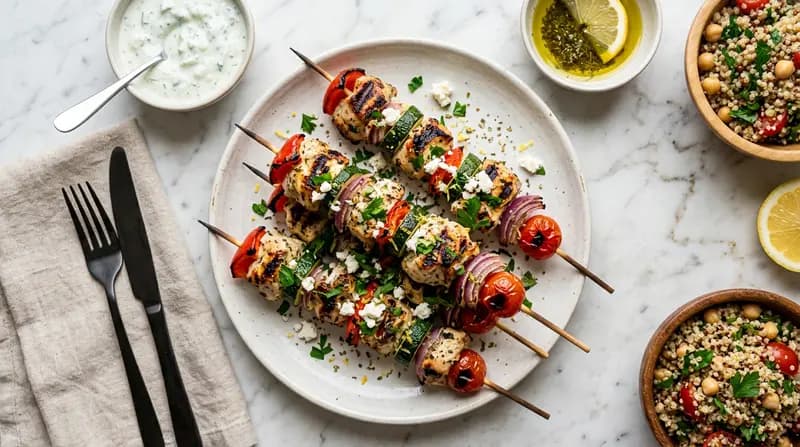 Brochettes de poulet marinées au yaourt grec