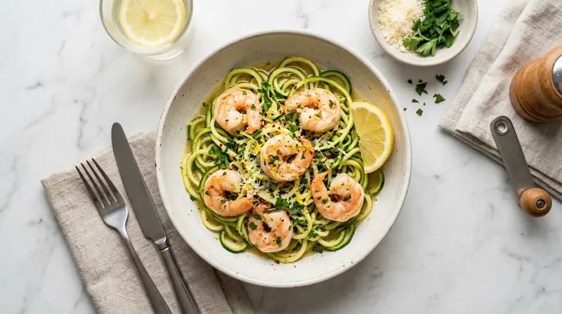 Scampis aux crevettes et nouilles de courgettes