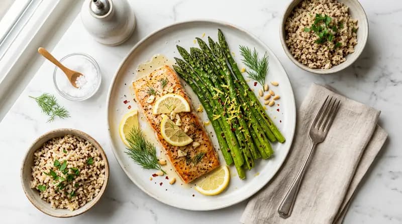 Salmone al Limone e Aglio con Asparagi