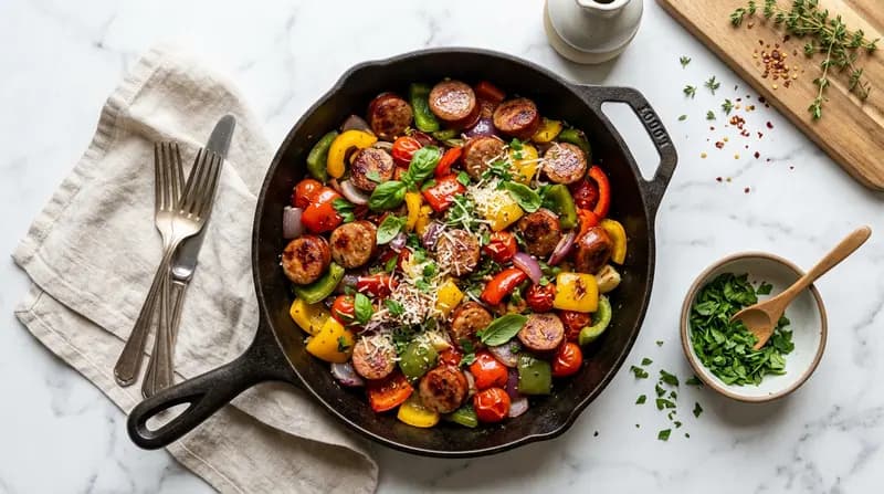 ソーセージとピーマンのスキレット