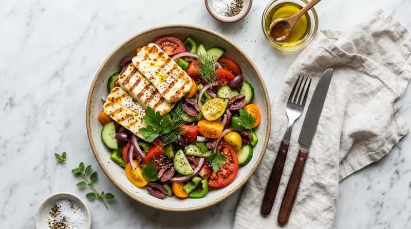 Salade grecque au halloumi grillé