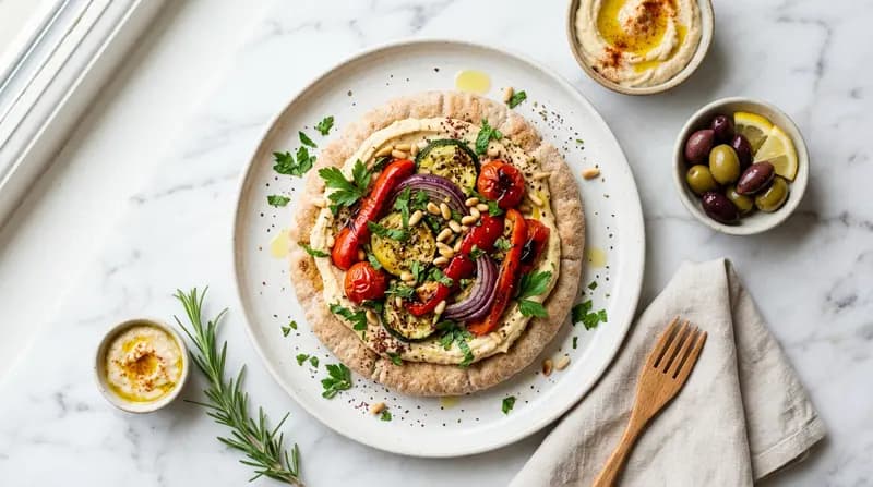 Pita con hummus e verdure arrostite