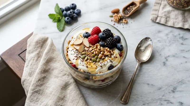Parfait au yaourt grec et fruits à coque
