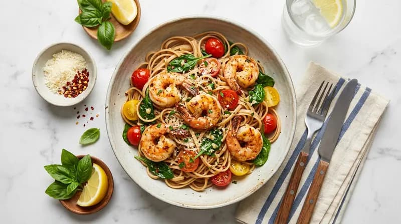 Linguine integrali con gamberetti