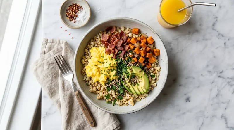 Bol de petit-déjeuner au riz de chou-fleur