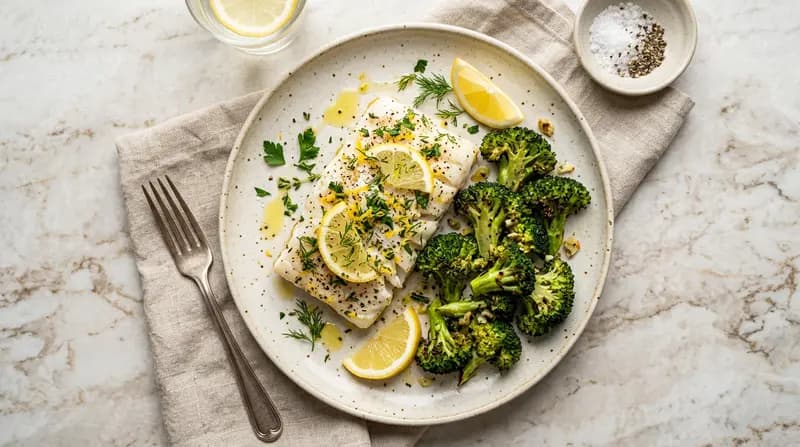 Merluzzo alle Erbe e Limone con Broccoli