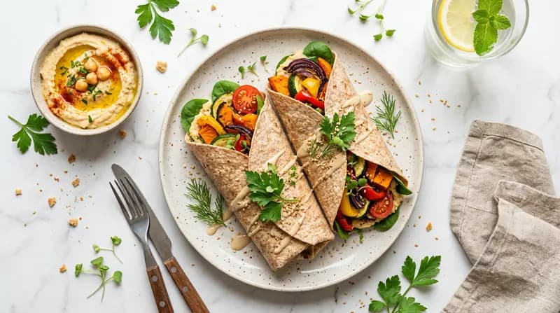 Wraps aux légumes rôtis et houmous