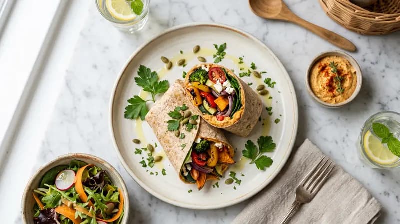 Wrap aux légumes rôtis et houmous