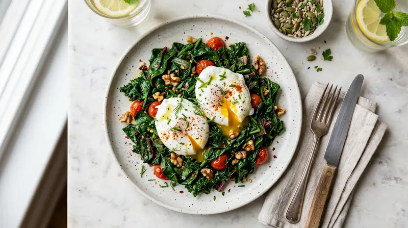 Poached Eggs on Sautéed Greens