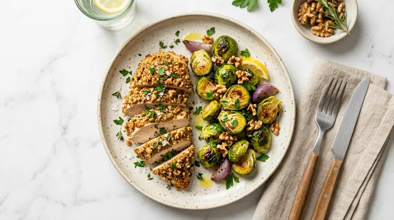 Walnut-Crusted Chicken with Brussels Sprouts