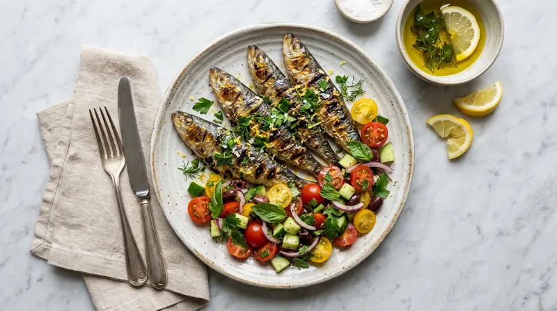 Grilled Sardines with Tomato Salad
