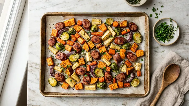Roasted Root Veg & Sausage Sheet Pan