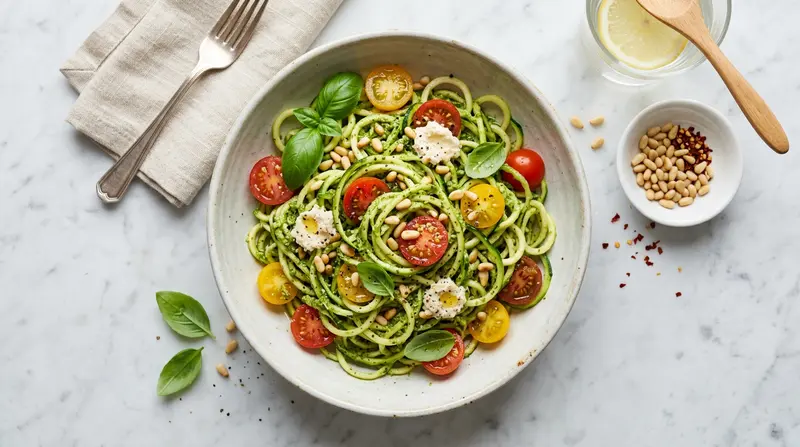 Zucchini Noodles with Pesto and Cherry Tomatoes