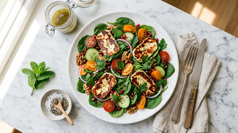 Grilled Halloumi and Spinach Salad
