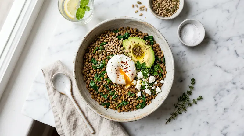 Lentil and Spinach Breakfast Bowl