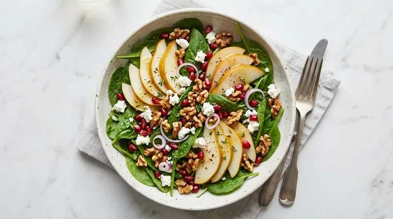 Pear and Walnut Spinach Salad