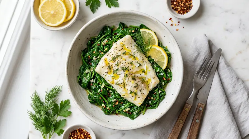Baked Cod with Sautéed Spinach