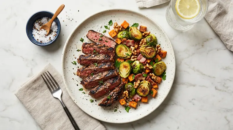 Grilled Steak Strips with Brussels Sprouts