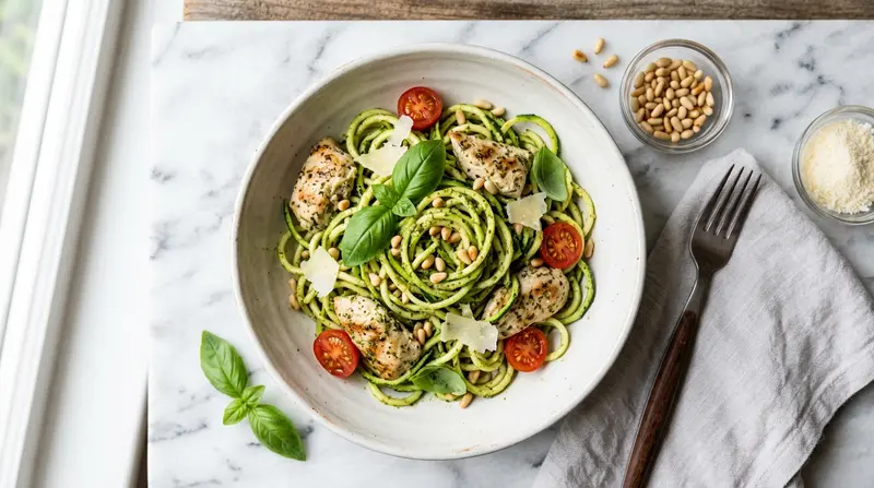Zucchini Noodles with Pesto Chicken