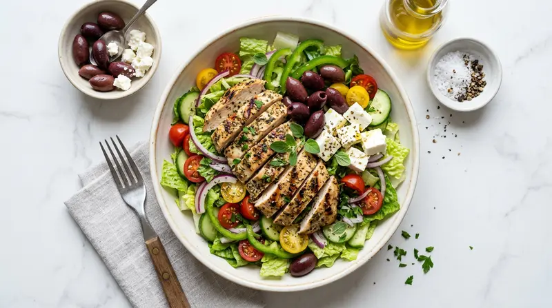 Greek Salad with Grilled Chicken and Olives