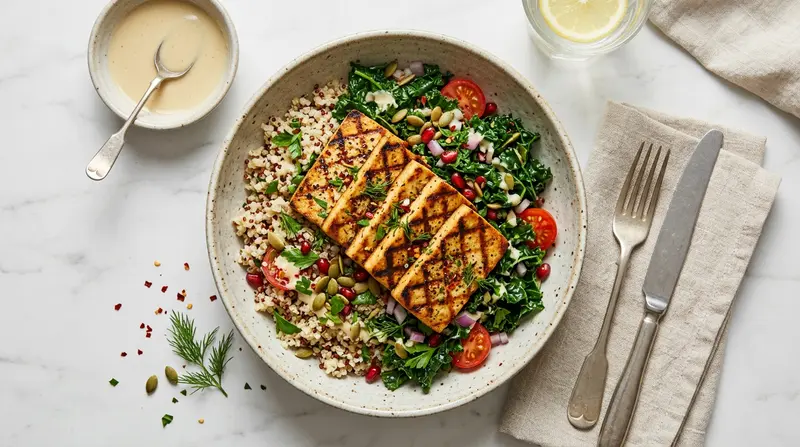 Grilled Tofu with Quinoa and Kale
