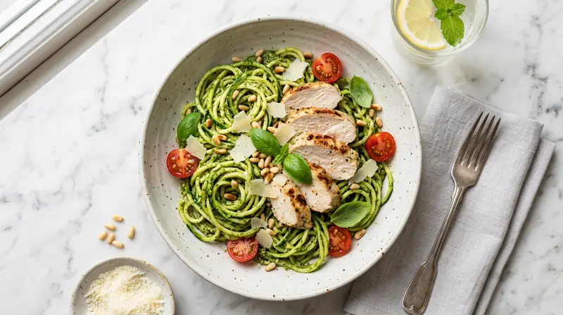 Zucchini Noodles with Pesto and Chicken