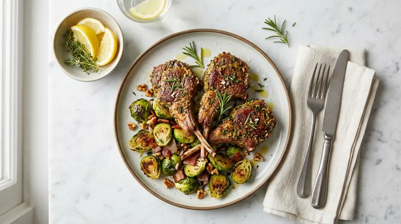 Herb-Crusted Lamb Chops with Brussels Sprouts