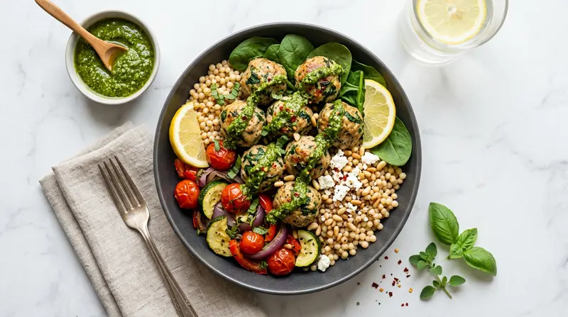 Mediterranean Turkey Meatballs with Pesto