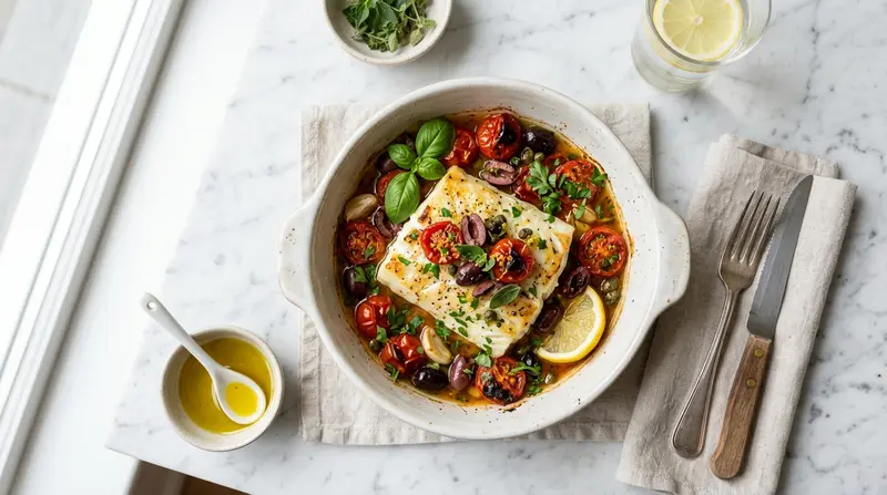 Baked Cod with Tomatoes and Olives