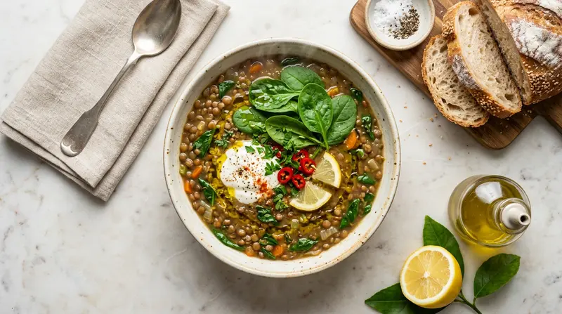 Lentil Soup with Spinach and Lemon