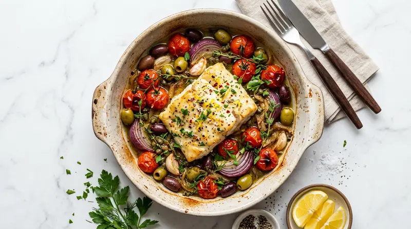 Baked Cod with Tomatoes and Olives