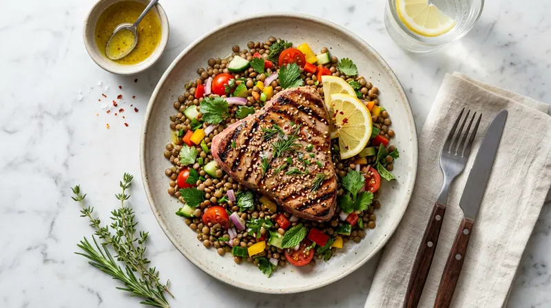 Tuna Steak and Lentil Salad