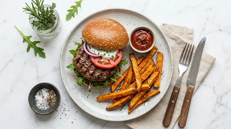 Lean Beef Burger & Sweet Potato