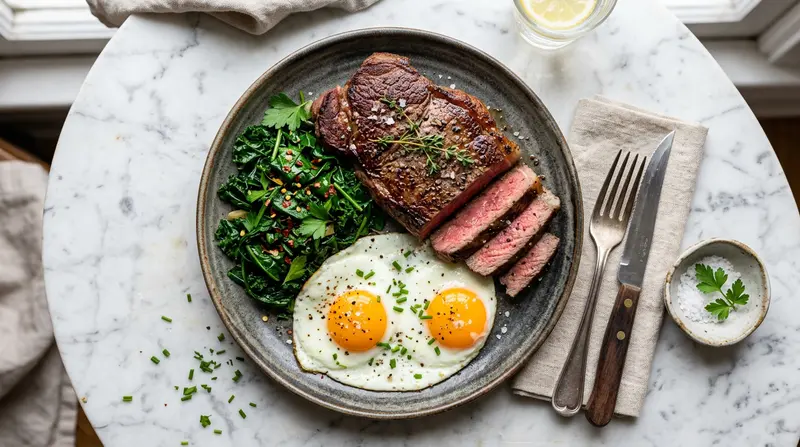 Steak and Eggs with Sautéed Greens