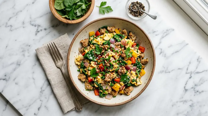 Turkey Sausage and Spinach Scramble