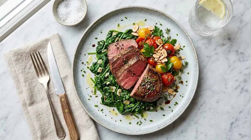 Beef Tenderloin with Sautéed Spinach