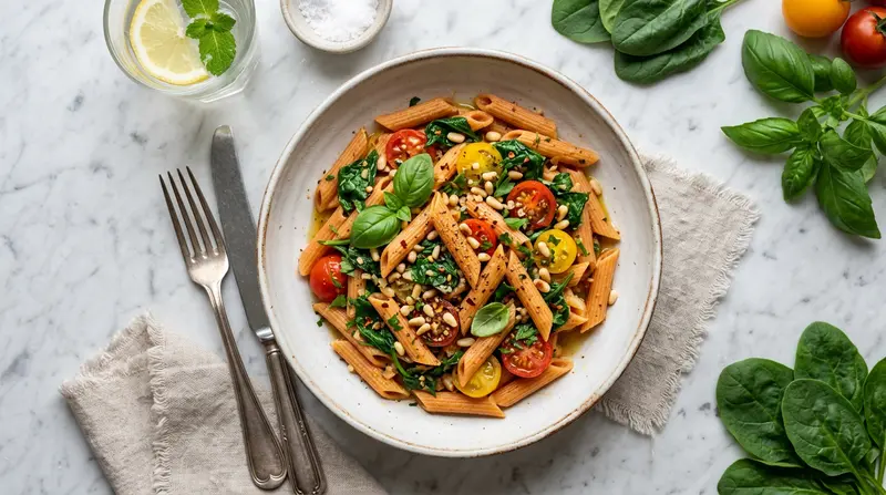 Red Lentil Pasta with Spinach