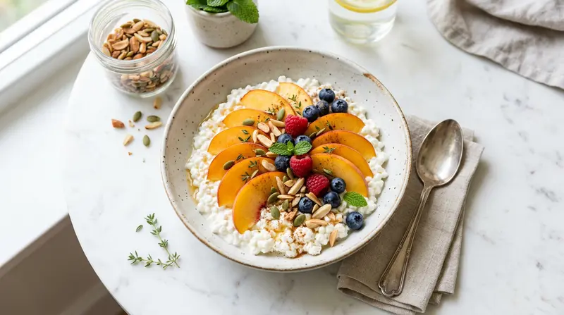 Cottage Cheese and Sliced Peaches
