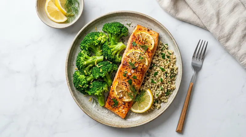 Baked Salmon with Steamed Broccoli