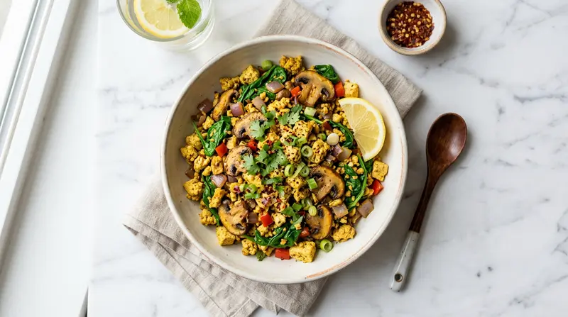 Tofu Scramble with Spinach and Mushrooms